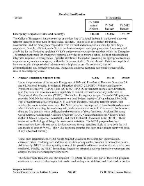 Department of Energy FY 2012 Congressional ... - The FIRE Place