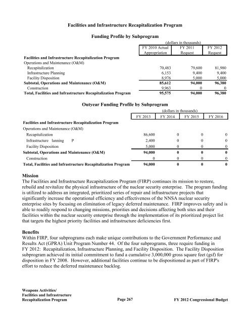 Department of Energy FY 2012 Congressional ... - The FIRE Place