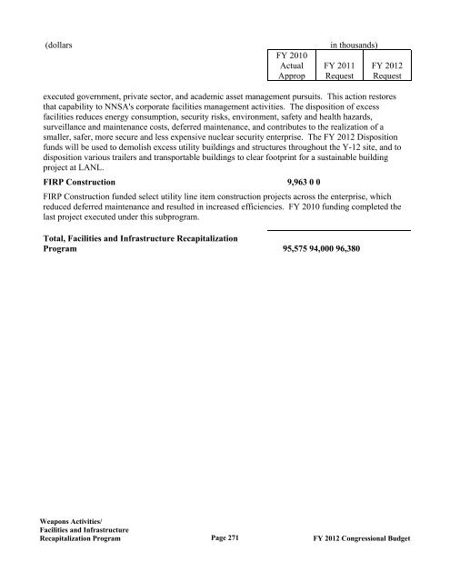 Department of Energy FY 2012 Congressional ... - The FIRE Place