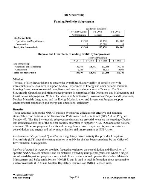 Department of Energy FY 2012 Congressional ... - The FIRE Place