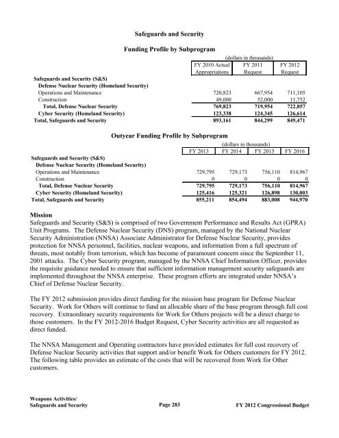 Department of Energy FY 2012 Congressional ... - The FIRE Place