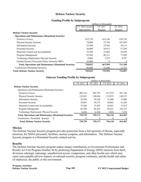 Department of Energy FY 2012 Congressional ... - The FIRE Place