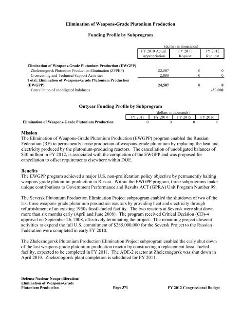 Department of Energy FY 2012 Congressional ... - The FIRE Place