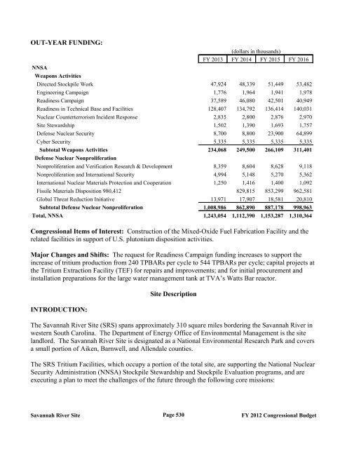 Department of Energy FY 2012 Congressional ... - The FIRE Place