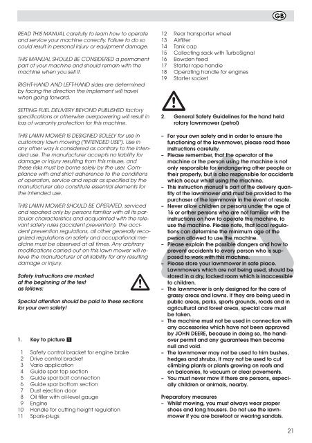 Inhalt R47VE - Operator's Manual - John Deere