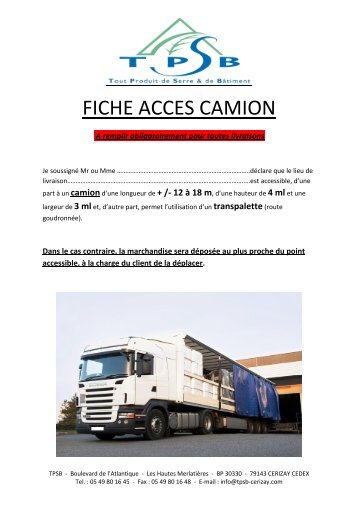 FICHE ACCES CAMION - Plantes et Jardins