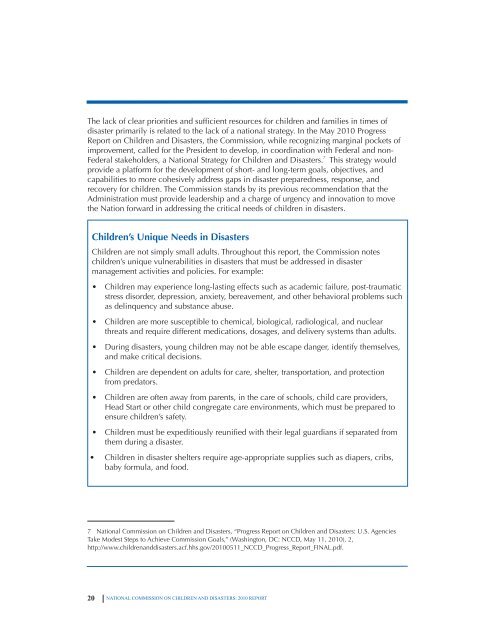 National Commission on Children and Disasters. 2010 Report to the ...