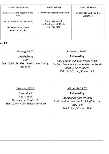 AUSBLICK Juli 2013 - Senioren-Wohnsitz Bendestorf