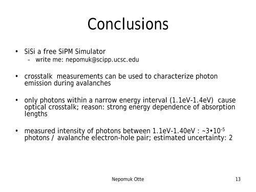 Simulation of Optical Crosstalk in SiPM - NDIP 11