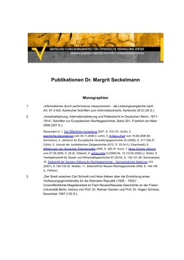 Publikationen Dr. Margrit Seckelmann - Deutsches ...