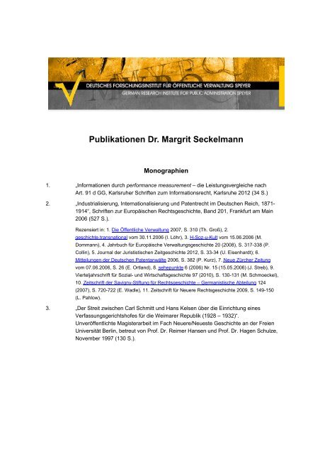 Publikationen Dr. Margrit Seckelmann - Deutsches ...