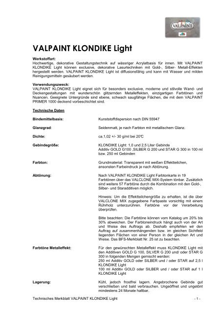 VALPAINT KLONDIKE Light - Antony Farben GmbH