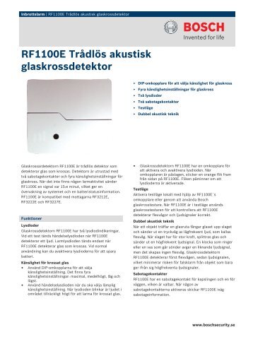 RF1100E Trådlös akustisk glaskrossdetektor - Bosch Security Systems