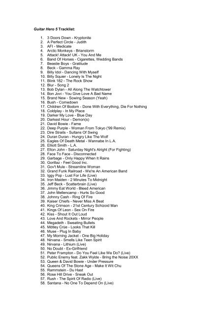 Guitar Hero 3 - ALL SONG LIST / LISTA TODAS MÚSICAS / 