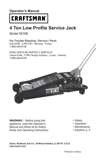 4 Ton Low Profile Service Jack - Sears