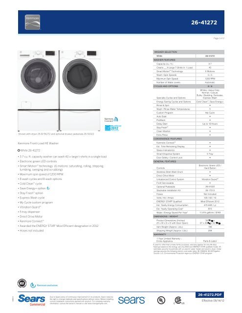 Kenmore washer deals and dryer dimensions