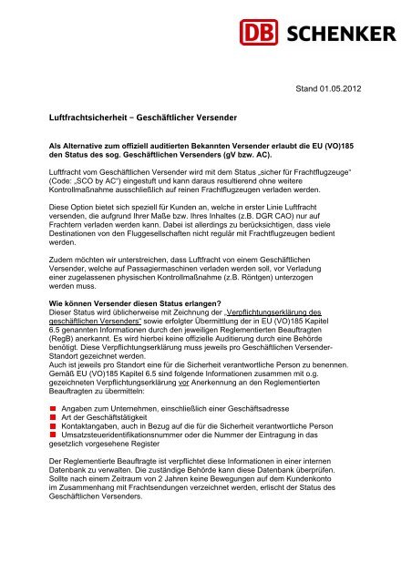 Geschaftlicher Versender Schenker Deutschland Ag