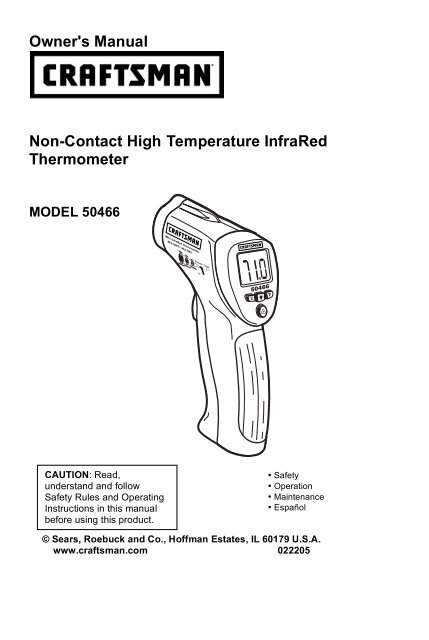 Owner s Manual Non Contact High Temperature InfraRed Sears