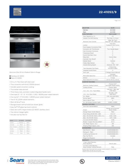 Kenmore Elite 30 Inch Radiant Slide In Range Stainless 22 Sears Kenmore Elite 30 Inch Radiant Slide In