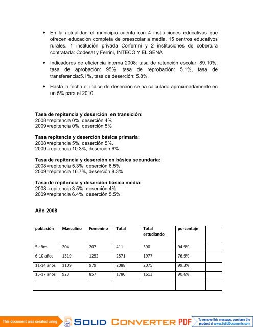 informe de gestión direccion de educación y cultura amagá 2010