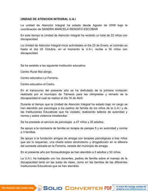 informe de gestión direccion de educación y cultura amagá 2010