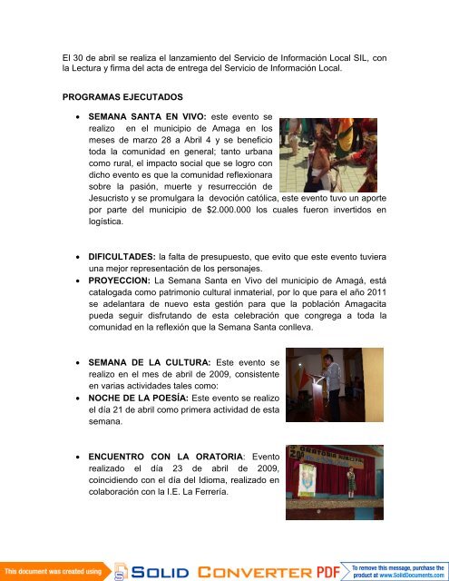 informe de gestión direccion de educación y cultura amagá 2010