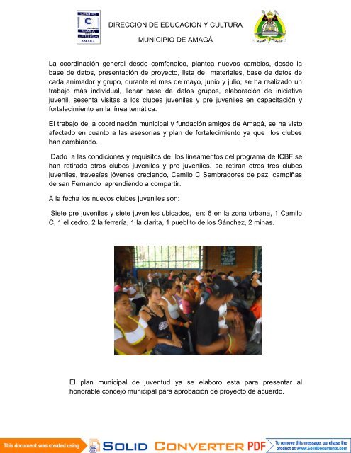 informe de gestión direccion de educación y cultura amagá 2010