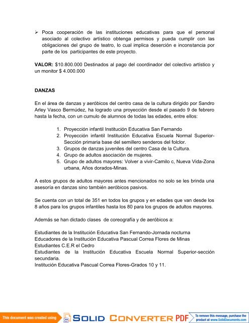 informe de gestión direccion de educación y cultura amagá 2010