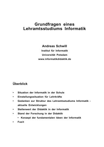 Grundfragen eines Lehramtsstudiums Informatik - Didaktik der ...