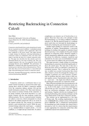 Restricting Backtracking in Connection Calculi - Jens Otten