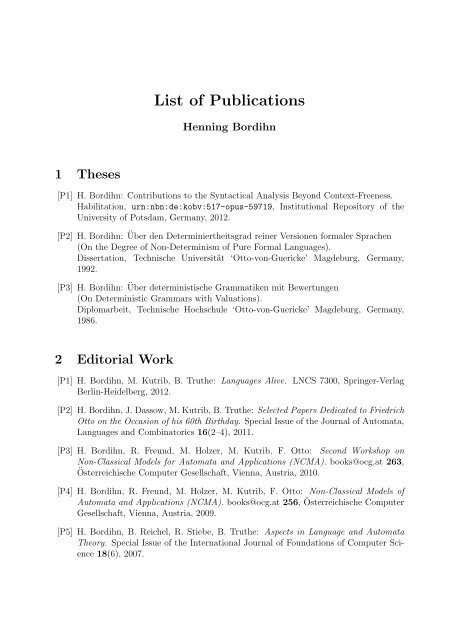 List of Publications - Institut für Informatik - Universität Potsdam