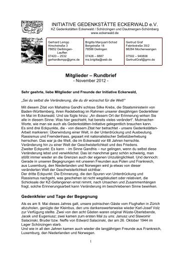 INITIATIVE GEDENKSTÄTTE ECKERWALD eV Mitglieder – Rundbrief