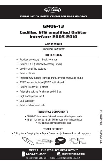 Metra Wire Harness Systems Application Chart