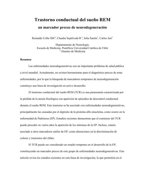 Trastorno conductual del sueño REM - Escuela de Medicina