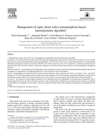 Management of septic shock with a norepinephrine ... - ResearchGate