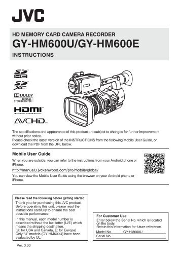 GY-HM600U Instruction Manual - JVC