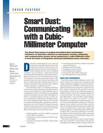 Smart dust: communicating with a cubic- millimeter computer ...