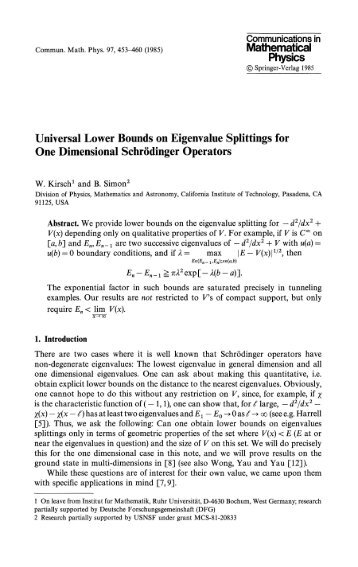 Physics Universal Lower Bounds on Eigenvalue Splittings ... - Caltech