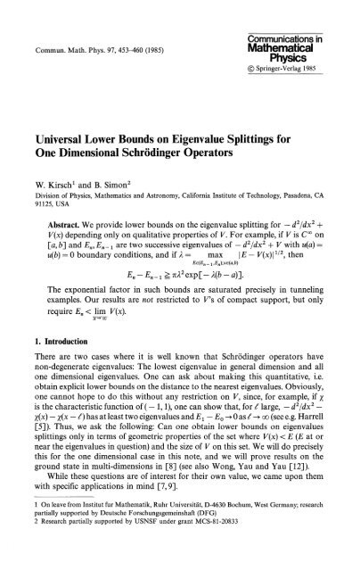 Physics Universal Lower Bounds on Eigenvalue Splittings ... - Caltech
