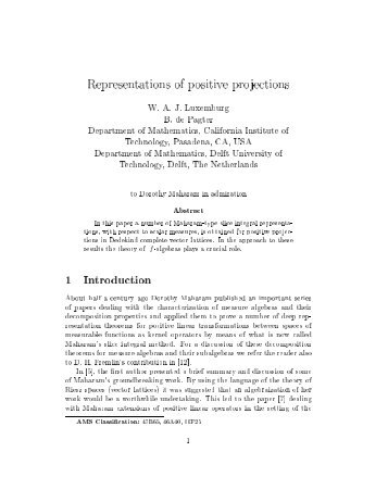 Representations of positive projections 1 Introduction - Mathematics ...