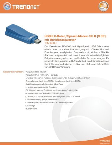 USB-2.0-Daten/Sprach-Modem 56 K (V.92) mit Anrufbeantworter