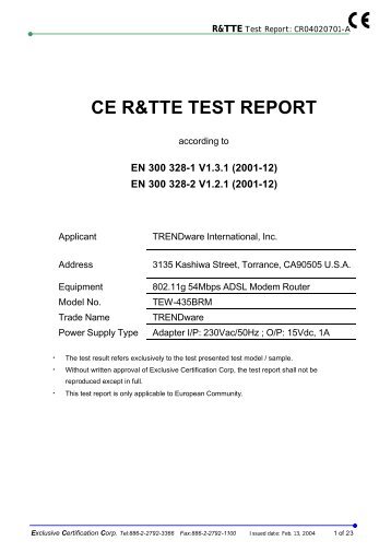 CE R&TTE TEST REPORT - Downloads