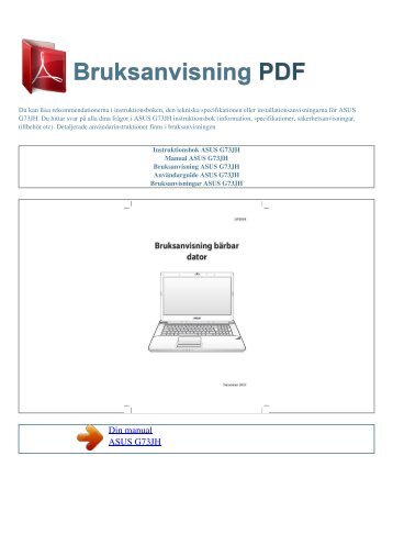 Instruktionsbok ASUS G73JH - BRUKSANVISNING PDF ...