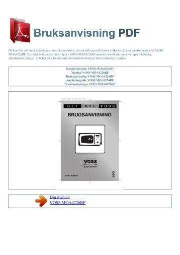 Instruktionsbok VOSS MOA4226RF - BRUKSANVISNING PDF