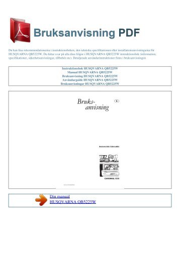 Instruktionsbok HUSQVARNA QB5225W - BRUKSANVISNING PDF