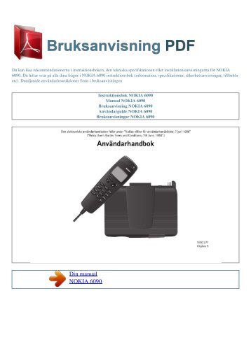 Instruktionsbok NOKIA 6090 - BRUKSANVISNING PDF