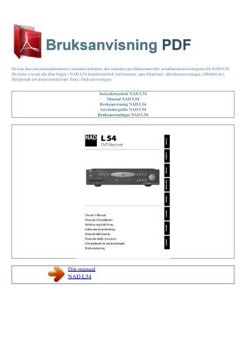 Instruktionsbok NAD L54 - BRUKSANVISNING PDF