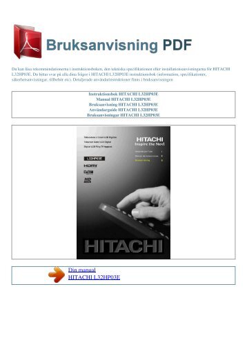 Instruktionsbok HITACHI L32HP03E - BRUKSANVISNING PDF