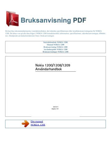 Instruktionsbok NOKIA 1208 - BRUKSANVISNING PDF