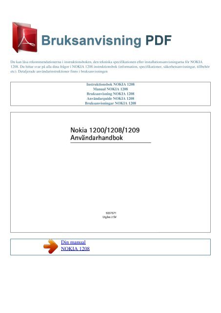 Instruktionsbok NOKIA 1208 - BRUKSANVISNING PDF